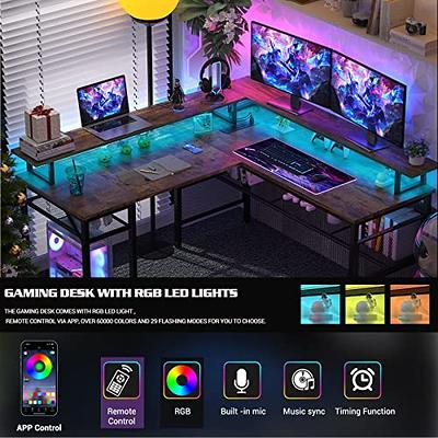 Unikito U Shaped Desk with Monitor Stand and LED Lights