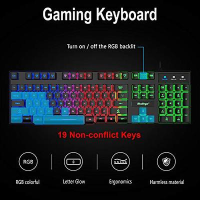 Gaming Keyboard and Mouse Combo with Headset, RGB Rainbow Backlit 104 Keys USB Wired Keyboard Mechanical Feeling, Gaming Headset with Microphone