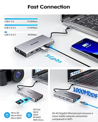 USB C Hub Multiport Adapter, 10 in 1 Portable Dongle with 4K HDMI, VGA,  Ethernet, 3 USB Ports, Audio, PD Charger, SD/Micro SD Card Reader  Compatible for MacBook Pro, XPS More Type