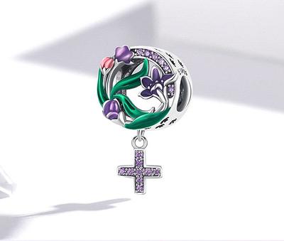 European S925 Silver Flower Charms Bead with CZ Enamel fit Pandora Charm  Bracelet Jewelry for DIY