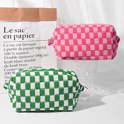 New Large Capacity Checkered Cosmetic Bag Green Makeup Pouch