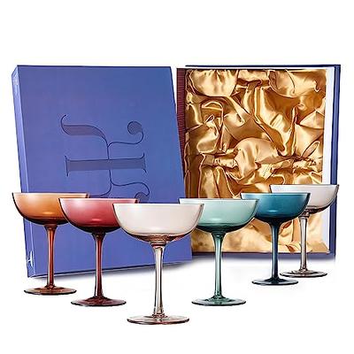 Colored Coupe Art Deco Glasses, Gold | Set of 4 | 8 oz Classic Cocktail  Glassware for Champagne, Martini, Manhattan, Sidecar, Crystal Speakeasy  Style