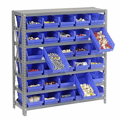 Global Industrial 7 Shelf Steel Shelving with (48) 4 H Plastic Shelf Bins,  Blue, 36x12x39