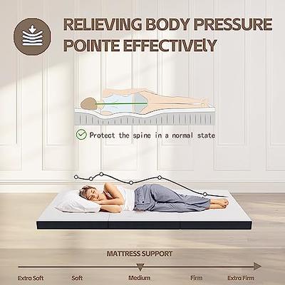 Folding Mattress,Tri-Fold Memory Foam Mattress, Foldable Mattress Topper  with Washable Cover