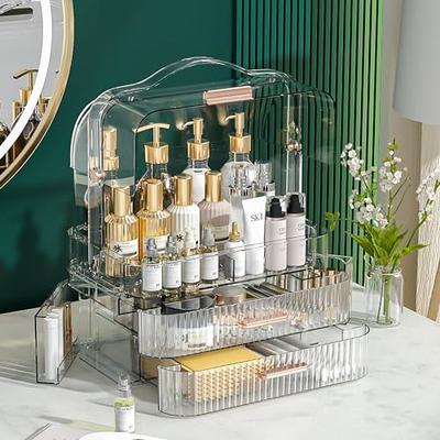 CONHENCI Large Glass Makeup Organizer Drawer Set Beauty Storage Bathroom  Counter