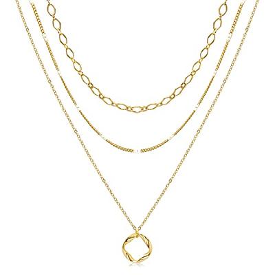 Aisansty Layered Circle Choker Necklace Handmade 14K Gold Plated Twist Open Circle  Pendant Dainty Rhombus Link Chain Adjustable Gold Necklaces Set for Women  Girls - Yahoo Shopping