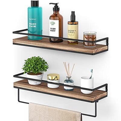 Forbena Floating Bathroom Shelves Wall Mounted, Aesthetic White and Gold  Shelves for Bathroom Accessories, Modern Bathroom Organizer with Tower Bar