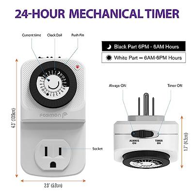 HBN Indoor 24-Hour Mechanical Timers For Electrical Outlets + 2 Grounded  Outlets