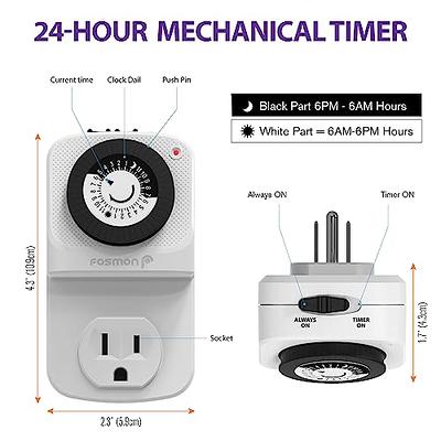 Fosmon 24 Hour Timer Outlet, Timer for Electrical Outlets, Indoor Plug-in  Timer, Programmable Light Timer Switch, Grow Light Timer, Electric Wall  Timer for Lamp, Aquarium, Reptile Lights - 2PACK - Yahoo Shopping