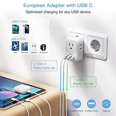 TESSAN US to Europe Adapter, European Plug Travel Adapter, Wall Power  Adapter with 2 USB Charging Ports, Outlet Adaptor for USA to Most of Europe