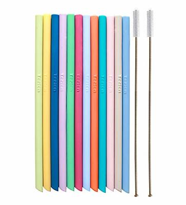 Short Thin Bent Stainless Steel Straws for Cocktail Glasses, Kids, Small Cups, or Half Pint Mason Jars, 4 Pack + Cleaning Brush