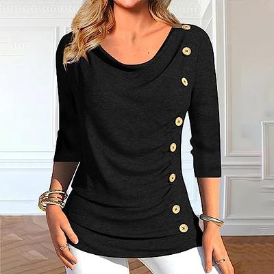 Women's Casual Long Sleeve Swing Tunic Tops Loose Fall Pleated