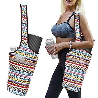 Yoga Mat Bag, Yoga Carrying Bag for Mat and Blocks Patterned Canvas Large  Sling Yoga Tote Bag Pilates Bag with Zipper Pocket, Fits Most Size Mats