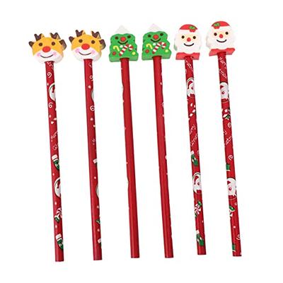 200 Pcs Christmas Pencil with Eraser Tops Santa Claus Snowman Wood Pencils  Kids Pencils Assortment Christmas Stationery Pencils for Teachers Children