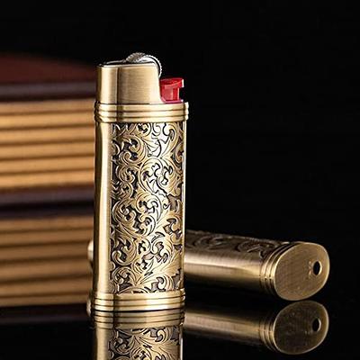 Metal Lighter Case Cover Holder Vintage Floral Stamped for BIC