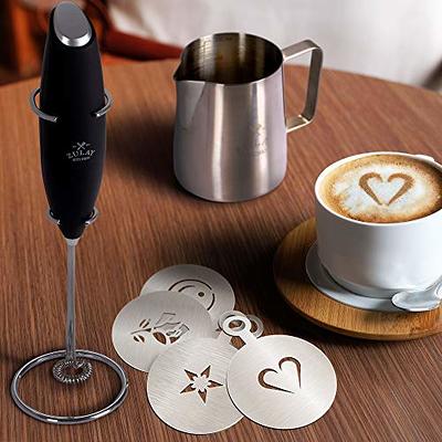 Zulay Kitchen Milk Frother with Stand Handheld Electric Whisk for Coffee  Latte and Matcha Hearts 