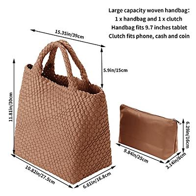 Women Vegan Leather Hand-Woven Tote Handbag Fashion Shoulder Top-Handle Bag All-match Underarm Bag with Purse