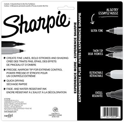 SHARPIE Brush Twin Permanent Markers, Brush Tip Marker and Ultra Fine Tip  Marker, Assorted, 12 Count