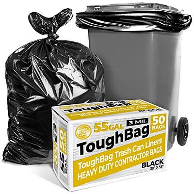 ToughBag 55 Gallon Trash Bags, 3 Mil Contractor Bags, Large 55-60 Gallon  Trash Can Liners, Black Garbage Bags, 38 x 58 (50 COUNT) - Outdoor,  Construction, Lawn, Industrial, Lawn, Leaf - Made in USA - Yahoo Shopping