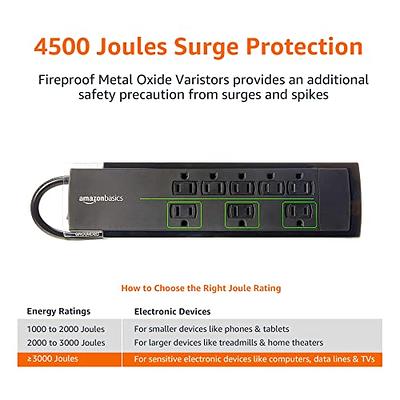 Basics Rectangular 6-Outlet Surge Protector Power Strip, 6-Foot Long  Cord, 790 Joule - Black