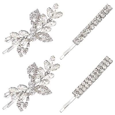 Latious Wedding Bride Leaf Hair Pins Vintage Gold Emerald Green Crystal  Bridal Hair Pieces Rhinestones Hair Clips Party Hair Accessories for Women  and