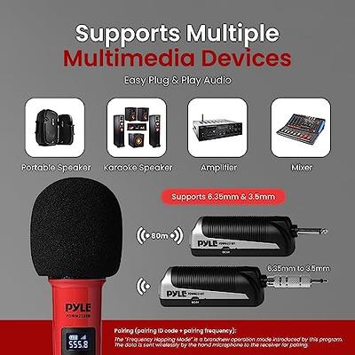 Pyle UHF Wireless Microphone System - Portable Digital Audio Sound Mixer  Receiver w/ Bluetooth, 2 Handheld Mic, Receiver Base, Addressable  Frequency, Great For Home Karaoke & Professional Use, White 