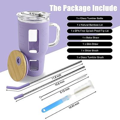32 oz Drinking Glass Tumbler with Handle, Iced Coffee Cup with Straw and  Bamboo Lid, Reusable Glass Water Cup With Silicone Bumper for Beer, Fits In  Cup Holder, Dishwasher Safe, BPA Free