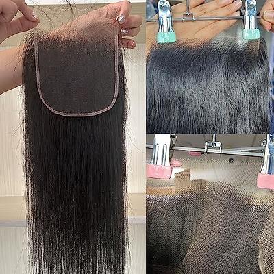  KRN 5x5 HD Lace Closure, Ultra-thin Invisible HD Lace Closure  Tiny Single Knot Pre-Plucked with Baby Hair 12A Grade Brazilian Virgin  Straight Hair Undetectable Melted Lace Closure Human Hair 12