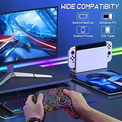 Switch Wireless Controller, Switch Pro Controller 8 Color Adjustable LED  Hue Light, Controller Compatible With Switch/Switch OLED/Switch Lite,  Support