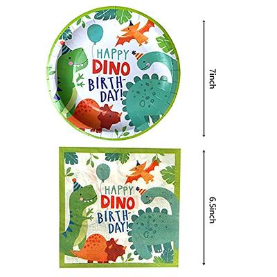 Watercolor Dinosaur Birthday Party Supplies, 20 Plates and 20