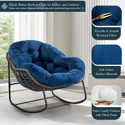 Rattan Rocking Chair, Padded Cushion Rocker Recliner Chair for