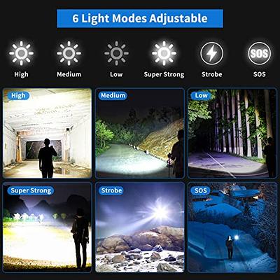 Gehavin Rechargeable High Power LED Flashlight 500000 High Lumens, Super  Bright XHP160 Flashlights with 6 Modes, Waterproof, Zoomable, Fast