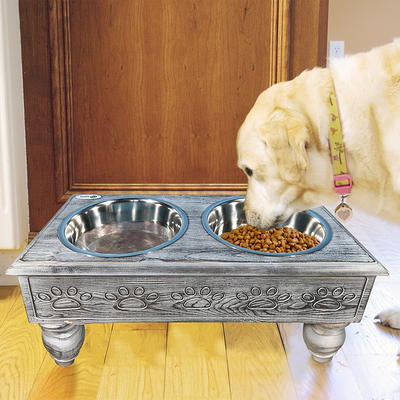 Elevated Dog Bowls Raised Dog Bowl Stand Feeder for Large Dogs, Wood  Farmhouse Dog Food Water Bowls with 2 Stainless Steel Bowls, Waterproof  Wood