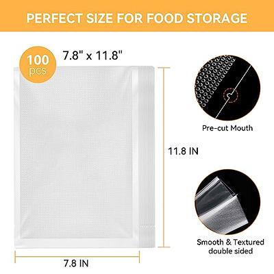 Hydsto 100 Pcs 7.8 x 11.8 Vacuum Sealer Bags with BPA Free and Puncture  Prevention, Vacuum Seal Freezer Bags, Great for Sous Vide Vacuum Sealer