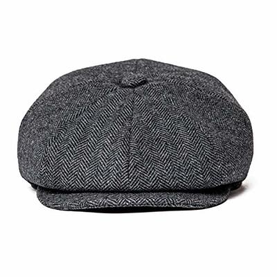 Men's 8 Panel Wool Blend Newsboy Flat Cap Herringbone Tweed Hats