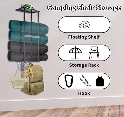 Gtouse Camping Chair Racks for Storage, Wall Mounted Metal Camping Chair  Holder for Garage Storage, Beach Chair Umbrella Storage Rack Organizer  Floating Shelf with 4 Hooks - Yahoo Shopping