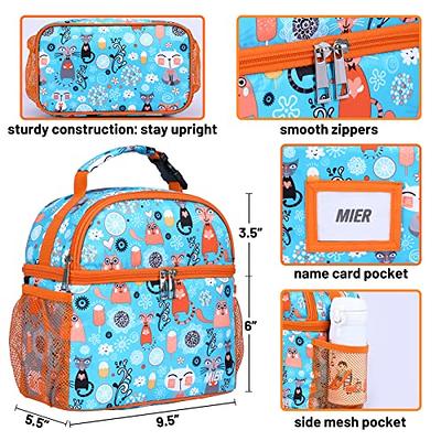 MIER Small Lunch Bag Tote for Kids with Shoulder Strap, Blue Dinosaur