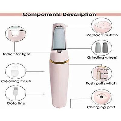 Smooth Pedicure Wand, Smooth Pedicure Wand for Feet, USB Rechargeable 2-Speed Adjustment To, Professional Hard Skin Remover Foot Care Tools for