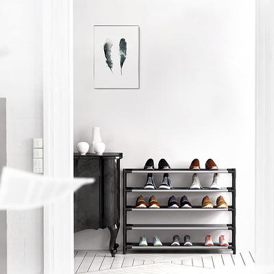 LANTEFUL 10 Tier Shoe Storage Cabinet with Door, Portable Narrow Organizer  Rack for 20 Pairs, White Plastic with Hooks for Entryway or Bedroom