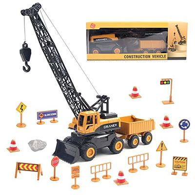 Joyfia Crane Toys Truck, Construction Truck Toy Set with Road Sign