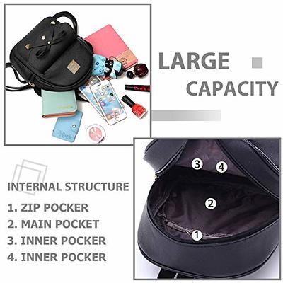 K.E.J. Cute Mini Backpack Bowknot Leather Backpack 3-PCS Small Backpack  Purse for Women