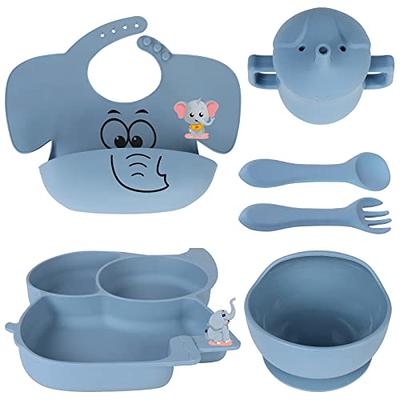 Muqee Peeko Warm Vanilla Baby Feeding Set - Toddler Self-Eating Plate Set  with Utensils - Suction Divided Plate, Food Bowl with Spoon, Fork -  Silicone Bib, Training Cup - Dishwasher-Safe (6 Piece