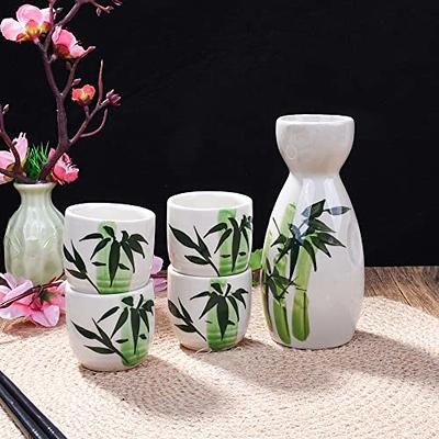 TEANAGOO Ceramic Sake Set with Warmer Pot Bamboo Tray, 10pcs/Set. T2  Regular Kraf Box Safe Packing, Sake Carafe(6 Oz) with 6 Sake Cups (0.9 Oz)  for