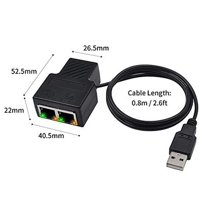 RJ45 Ethernet Splitter 1 to 2 Out, 1000Mbps Network Splitter with USB Power  Cable, Gigabit LAN Internet Splitter Connector for Cat 5/5e/6/7/8, Support  Two Devices Working Simultaneously 