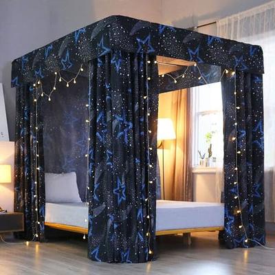 Mengersi Rainbow Canopy Bed Curtains with Lights - Princess Bed Canopy for  Girls - Bed Drapes Netting- Bedroom Decoration Accessories,Queen