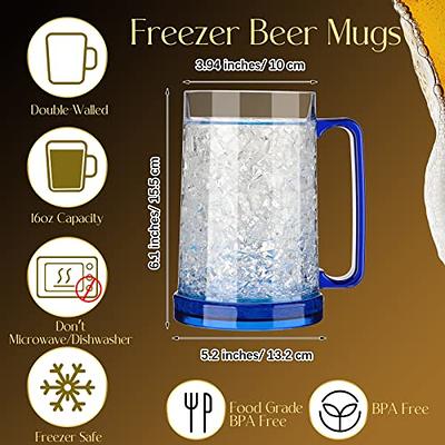 Beer Mugs with Gel Freezer 16 oz, Double Walled Beer Mugs with Handles,  Color Handles Set Of 4