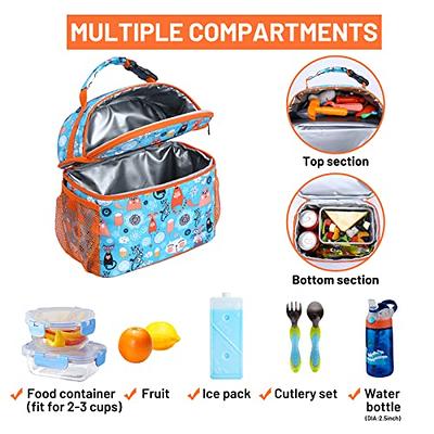 MIER Lunch Bags for Kids Cute Insulated Lunch Box Tote, Blue Orange Cat