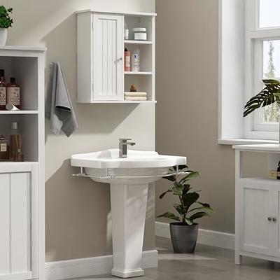 Wall Mount Bathroom Cabinet Storage Organizer with Doors and Shelves-White