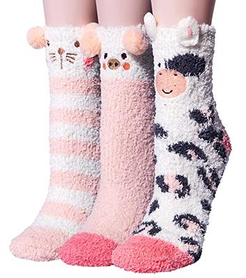 Women's Fuzzy Slipper Socks With Grippers Cozy Warm Cute Animal
