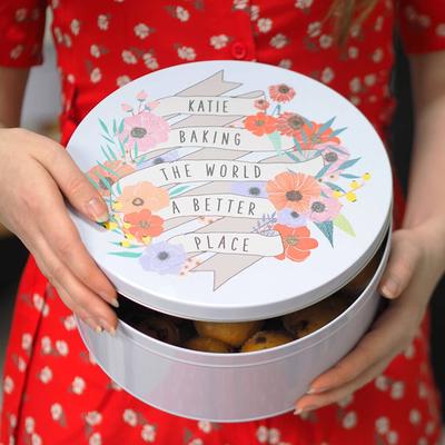 Round Cupcakes & Pansies Flowers 20th Wedding Anniversary Personalised Cake  Tin - Party Animal Print